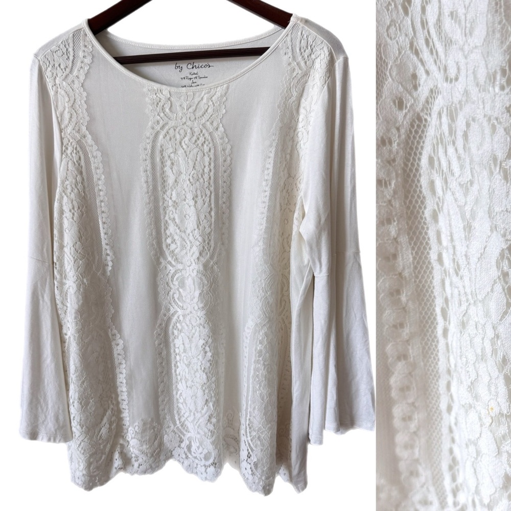 CHICO’S Tee Top Lace Detail Sz L